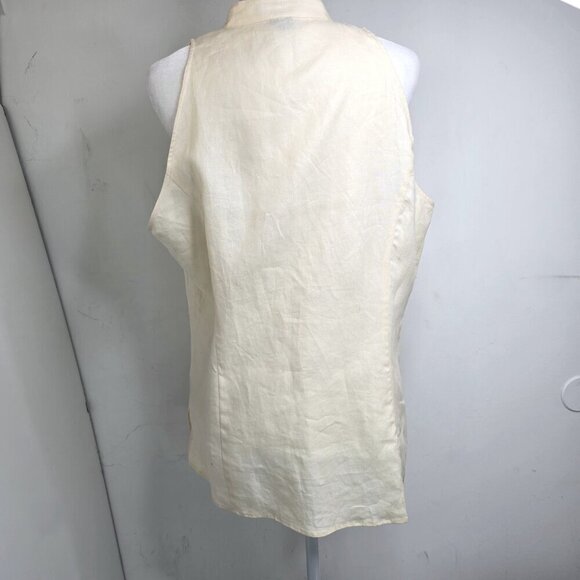 Lauren Ralph Lauren 100% Linen Sleeveless Button up Shirt Beige Cream - Picture 6 of 7